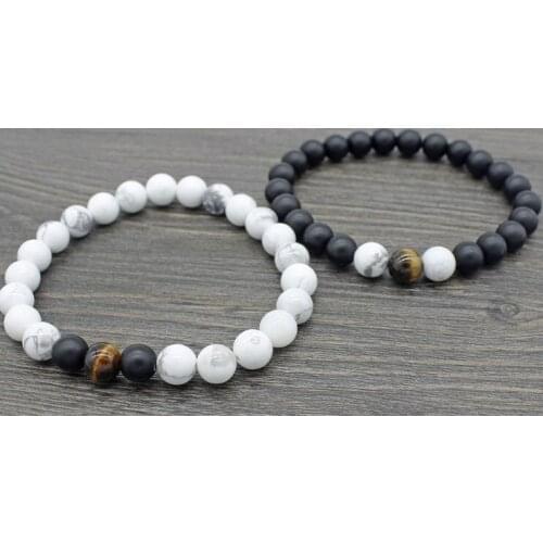 8mm uu5 adjusted Black Frosted agate stone bead white Howlite Bracelet Reiki Buddha Prayer Yoga Charm Braided Bangles