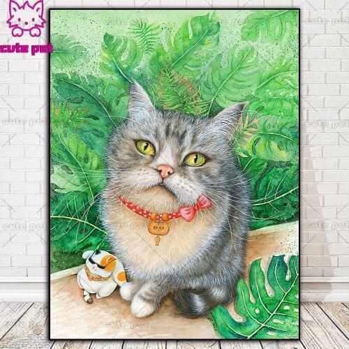 DIY Diamond Painting Cute cat animal Wall Art Picture Diamond Embroidery Rhinestone Square Round Full Drill Mosaic Decor puzzle