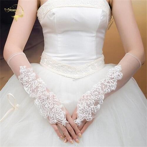 Free Shipping New Luxury Lvory Lace Princess Bridal Gloves Fashion Female Long Design Wedding Dresses Gloves Hot Selling G012