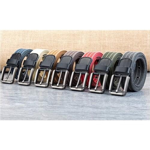 Men canvas belt alloy pin buckle polyester woven wild pants belt ladies canvas belt 3.8cm wide 110-140cm long optional 7 colors
