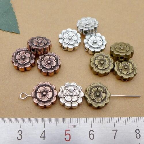 Flower shape beads/charm/pendant alloy diy antique bronze/silver/copper jewelry findings free shipping 11.3mm,hole 1.67mm 50pcs