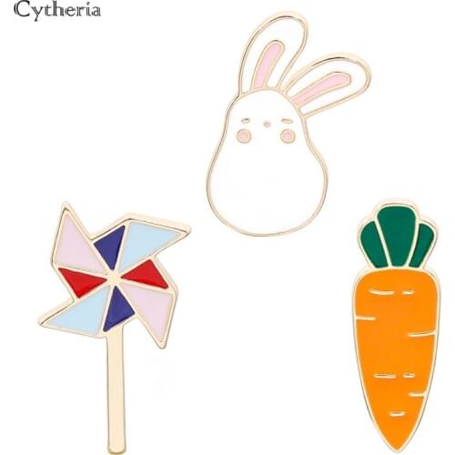 Cytheria Lovely Bunny Carrot Enamel Pins Cartoon Windmill Rabbit Brooch Collar Lapel Pin for Women Jackets Jewelry Hat Badges