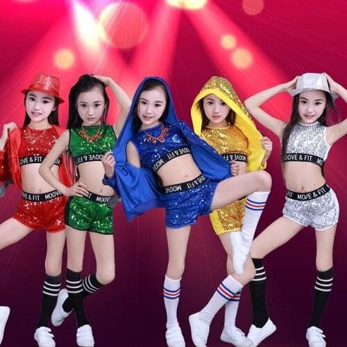 Children Jazz Dance Costumes Girls Street Dance Sequined Party Show Clothes Modern Child hip hop Stage wear Outfits