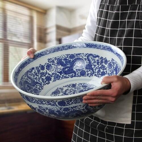 For restaurants Hotel home tableware Dragon pattern Blue and white porcelain Ramen Seafood Fish Steak Salad Soup large Bowl