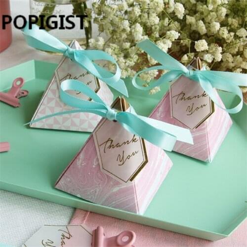 Double-sided printing Pink Creative Candy Box Baby Shower Favors Triangular Pyramid Wedding Favors Gifts Box Party Supplies