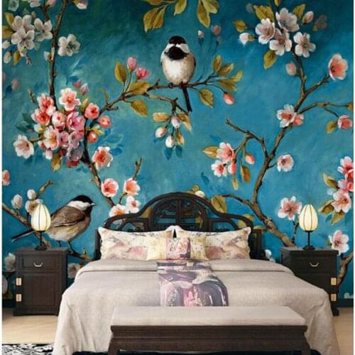 Photo Wallpaper 3D Stereo Chinese Flowers Birds Mural Bedroom Living Room New Design Texture Wallpaper Papel De Parede Floral 3D