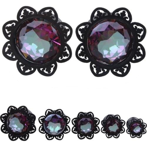 Crystal Zircon Ear Tunnels Plug Fashion Stainless Steel Screw Fix Flesh Tunnels Gem Ear Expanders 2PCS Sale