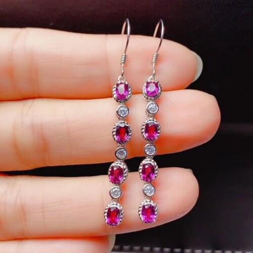 Exquisite red garnet dangling earrings with hook for women jewelry real 925 silver natural gem girl birthday gift women earring