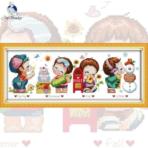 GG The Four Seasons Boy Stamped Cross Stitch Pattern 11CT14CT DIY Kits Needlework Embroidery Cartoon Cross Stitch Sets for Kids