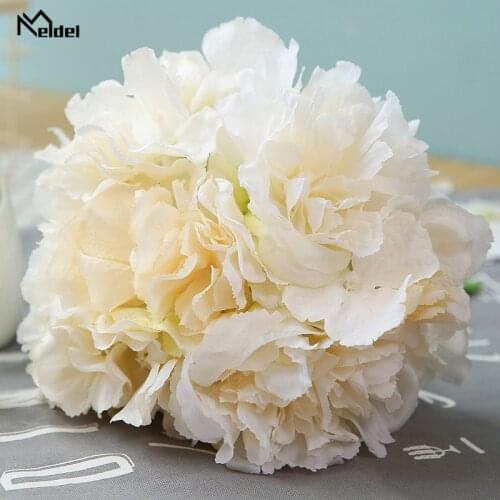 Meldel Silk Peony Hydrangea 7 Heads Bouquet Artificial Wedding Bridal Bouquet Flower for Home Party Table Wall Indoor Decoration