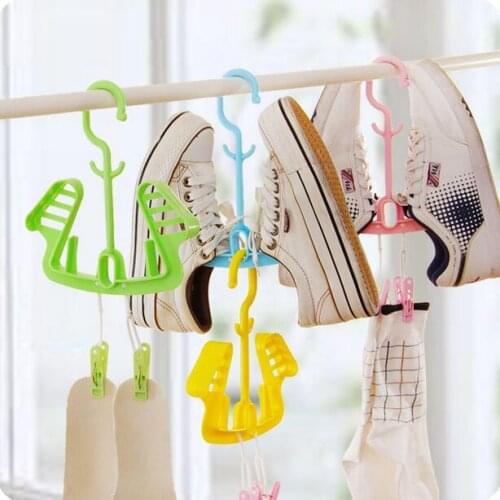 Multi-purpose Drying Shoe Rack With Socks Clips Portable Shoe Hanger 2 Pcs/Lot Plastic Hanging Shoes Racks