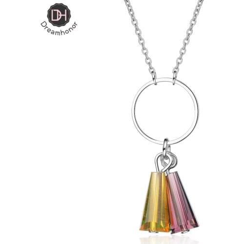 Dreamhonor 2021 Fashion 925 Sterling Silver Circle Tassel Artificial Crystal Colored Glaze Pendant Necklaces Jewelry Accessory