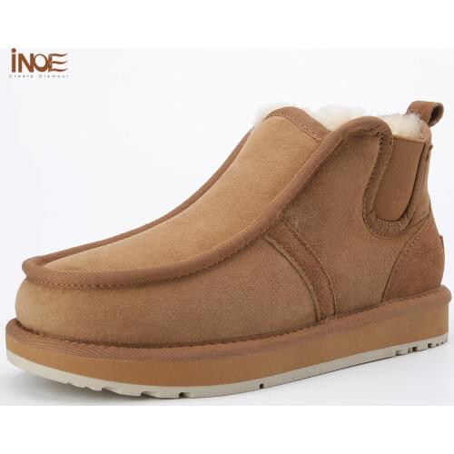 Beckham same style real sheepskin leather wool fur lined short snow boots for men lace-up winter boots flats shoes black brown