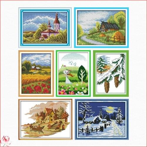 Scenery Small Picture Cross Stitch Kit DIY Pattern Embroidery Kit 11CT 14CT Needlework Sets Sewing Kit Home Decoration Crafts