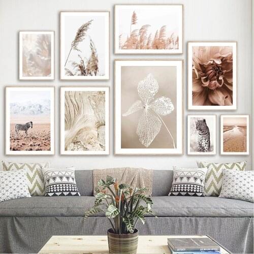 Zebras Cheetah Reed Rose Straw Flowers Wall Art Canvas Painting Nordic Posters And Prints Wall Pictures For Living Room Decor