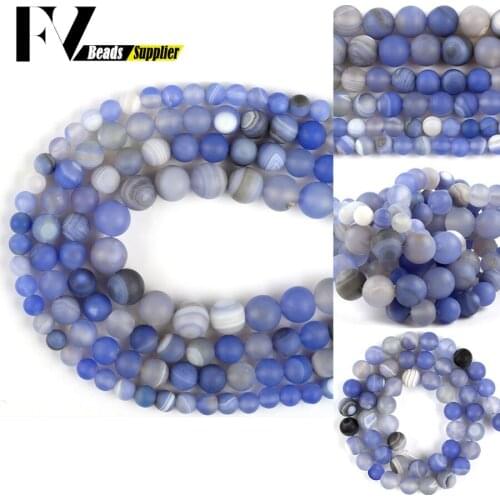 Natural Dull Polish Matte Stone Beads Blue Striped Agates Loose Beads For Jewelry Making Needlework Diy Bracelet Charms 6 8 10mm