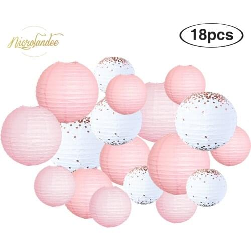 NICROLANDEE 18 pcs/set Pink Rose Gold Wedding Lantern Hanging Copper Foil Paper DIY Valentines Day Baby Shower Party Decor