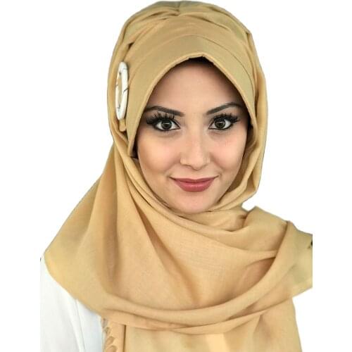 New Fashion Hijab 2021 Women Muslim Chiffon Headscarf Islamic Turban Scarf Womens Hat Bonnet Sayf Model Gold Buckled Hat Shawl