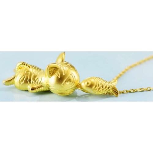 New Arrival S925 Silver Necklace Pendant Cute Cat eat Fish Necklace Pendant