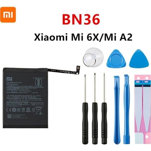 Xiao mi 100% Orginal BN36 3010mAh Battery For Xiaomi Mi 6X Mi6X Mi A2 MIA2 BN36 High Quality Phone Replacement Batteries +Tools