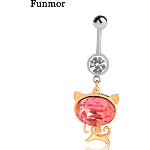 Funmor Kawaii Cat Shape Piercing Ombligo Animal Crystal Piercing Nombril Women Girls Summer Beach Bikini Body Jewelry Sexy Gifts