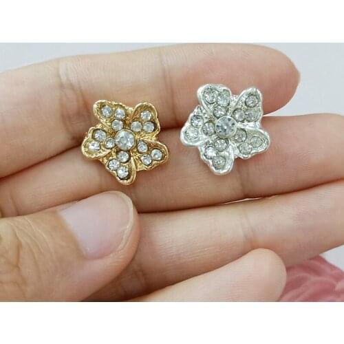 10 PCS 15x16mm Metal Alloy Crystal Rhinestones Flowers Button For Earrings Necklace Hair Accessories DIY Jewelry Making