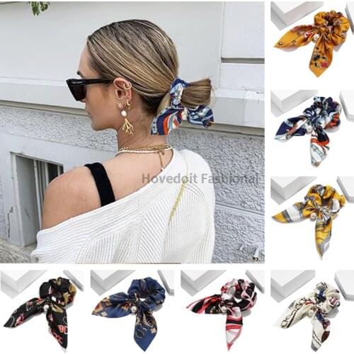 New Chiffon Bowknot Elastic Hair Bands for Women Girls Solid Color Scrunchies Headband Hair Ties Ponytail Holder Hair Accessorie