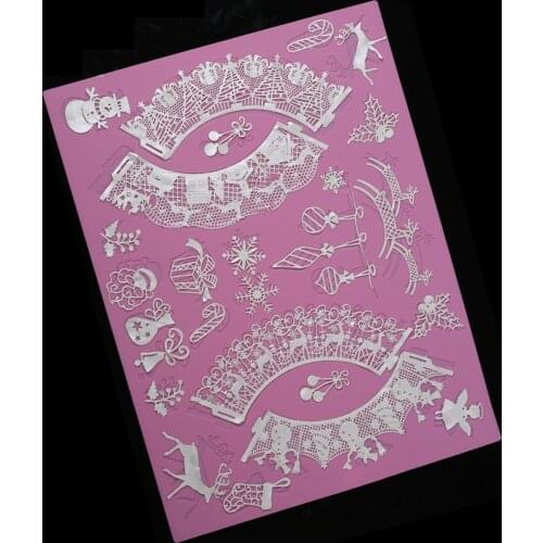 Christmas Decoration Cake Silicone Lace Mold Gingerbread Man Elk Tree Snowflake Silicone Lace pad Hot Section