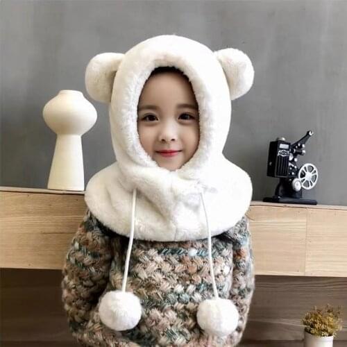 Scarf Hat for Women Girls 2 in 1 Set Fleece Winter Super Warm Plus Hoodie Hooded Bear Cute Czapka Zimowa Gorro 2021 Designer