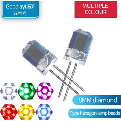 F8 Diamond Hexagonalbright red yellow blue green pink white LED lamp beads in-line astigmatism lamp string special bulb