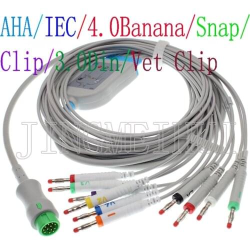 Compatible with 12 pin Mindray BeneView ECG EKG 10-Lead cable,3.0 Din/4.0 Banana/clip/snap 0010-30-42721 or 0010-30-42722 cable