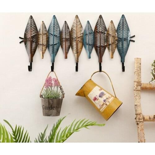 Modern Wrought Iron Leaf Decorative Wall Hanger Wall Mural Ornaments Door Porch Key Rack Coat Hook Wall Hanging Crafts Pendants