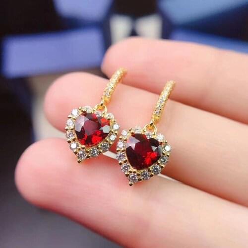 Party Gift Super Good Color 100% Real and Natural Garget Earring 925 Sterling Silver Garnet Earring