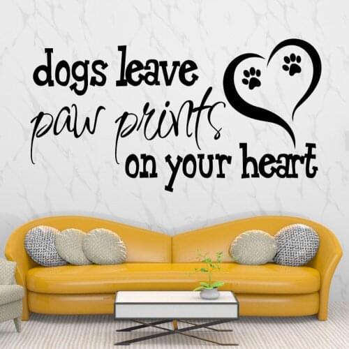 Pet Shop Wall Stickers Dogs Leave Paw Prints Quote Mural Vinyl Animal Poster Bedroom Livingroom Decals Decoration DW20036