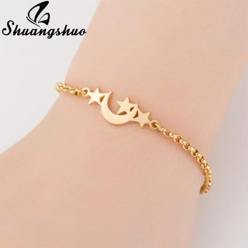 Shuangshuo Fashion Star And Moon Friendship Bracelets for Women Accessories Star Bracelets Bangles Moon Chain Link Bracelet Gift