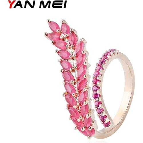 YANMEI Open Adjust AAA Cubic Zirconia rings for women 3 Colors Leaf Ring fashion rings YMJ1807