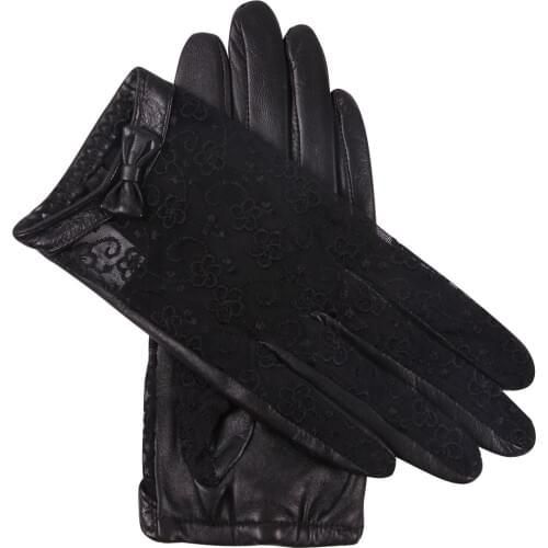 Genuien Leather Woman Gloves Spring Autumn Driving Black Lace Sheepskin Gloves Female Thin Style Unlined Touchscreen L17015