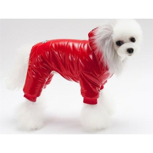 Winter Dog Clothes Hooded Coats with Fur Collar Fleece Lined Coat Four-leg Coat Thickened Warm Apparel Pet Jacket