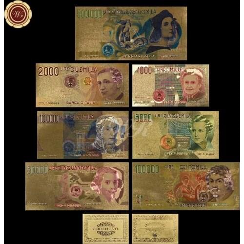 Gold Banknote Italy Lire Colorful Replica Money Italian Paper Money With COA PVC Frame For Collection And Decoration
