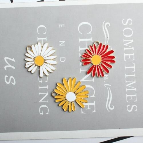 Free Shipping 10pcs 25*27mm Daisy Flower Metal Jewelry Charms Ornament Accessories Gold Tone Plated Drop Oil Floral Pendants