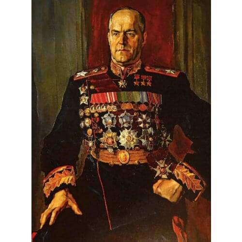 100% Handpainted oil painting- World War II General Portrait of a Soviet Russian General Georgy Zhukov oil painting on canvas