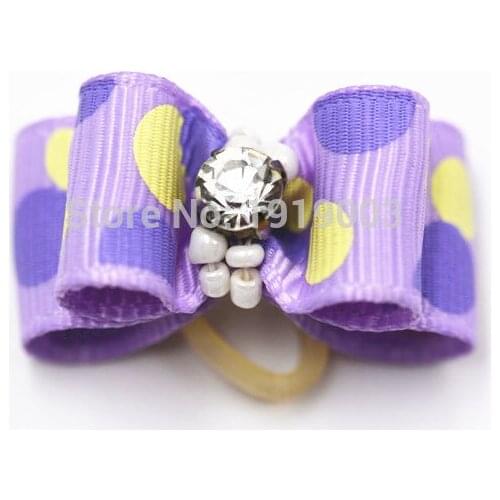 20pcs/lots Fashion Pet Dog Rhinestone Hair Bow with Rubber Bands Grooming Hair Clip Accessories Puppy Headdress Products