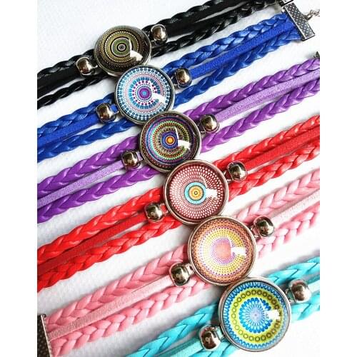 24pcs/lot New design Indian glass bracelets Mandala Flower Art Glass Round Dome bracelet Zen Vintage bangle hand chain wholesale