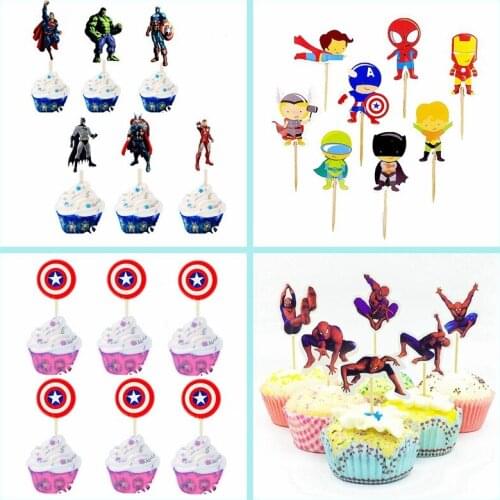 24pcs Star Wars Marvel Cupcake Toppers for Birthday Party Cartoon Disney Frozen Toy Story Cake Decoration Supplies gifts toy
