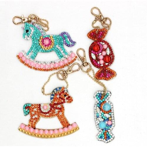 4Pcs 5D DIY Diamond Painting Keychain Candy Rhinestone Embroidery Pendant DIY Craft Kits Mosaic Cross Stitch Diamond Painting
