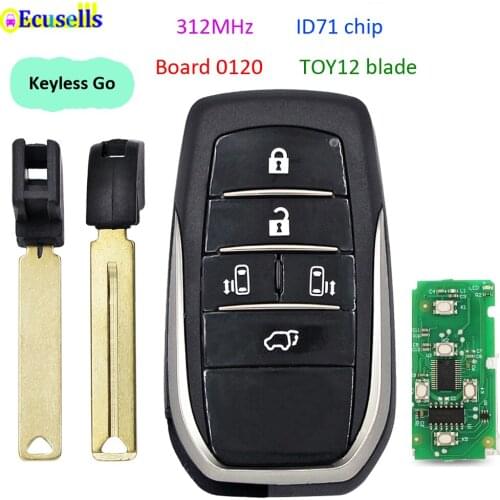 5 Button Keyless Go Smart Remote Key 312MHz ID71 Chip for Toyota Board 0120 with TOY12 Balde