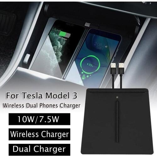 Wireless Phone Charger Dual Phones Charging Anti-skid Car Mount Auto For Tesla Model 3 For All Qi enabled Android devices Tools