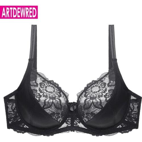 New Lace Perspective Bra Women Sexy Lingerie Underwire Embroidery Floral Bralette Plus Size C D E 80 85 90 95 100 105