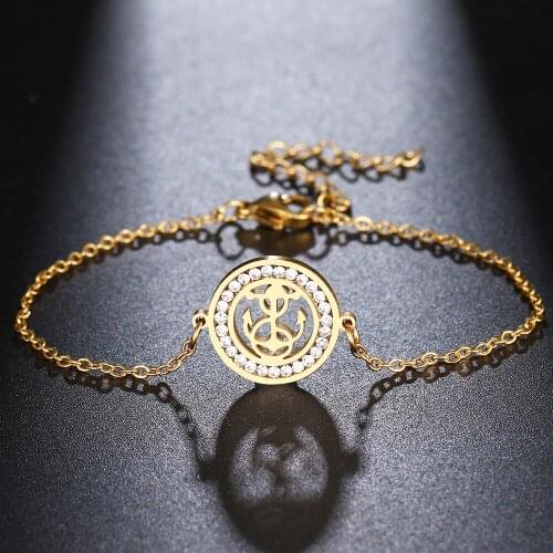 CACANA 316L Stainless Steel Bracelet For Women Simple Warship Crystal Bracelets Gold Color Engagement Fashion Jewelry Gifts