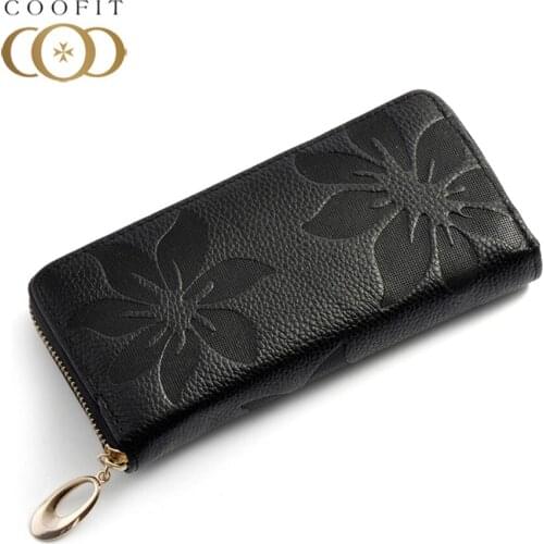 Coofit Women Wallet Fashion Flower Print Leather Wallets Womens Clutch Lady Vintage Clutch Bag Coin Purse Female Card Holder Red